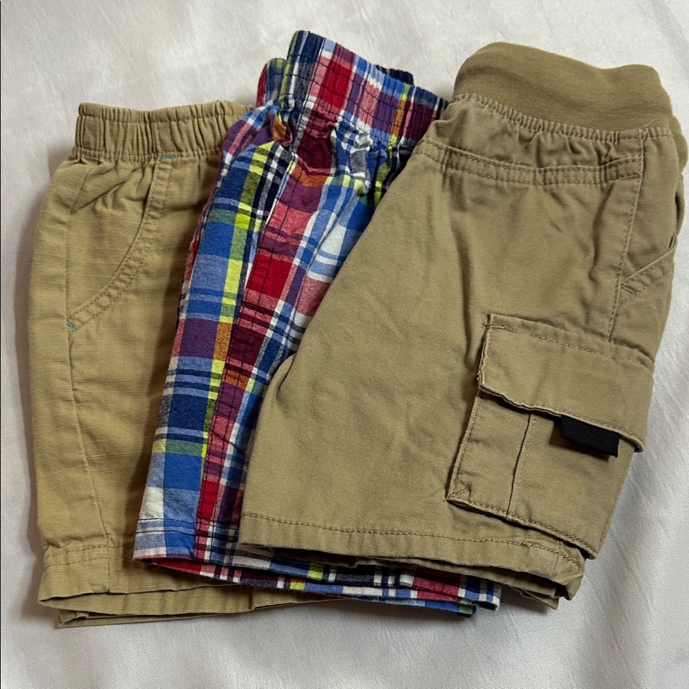 Kids Tan and Plaid Shorts Set 2T